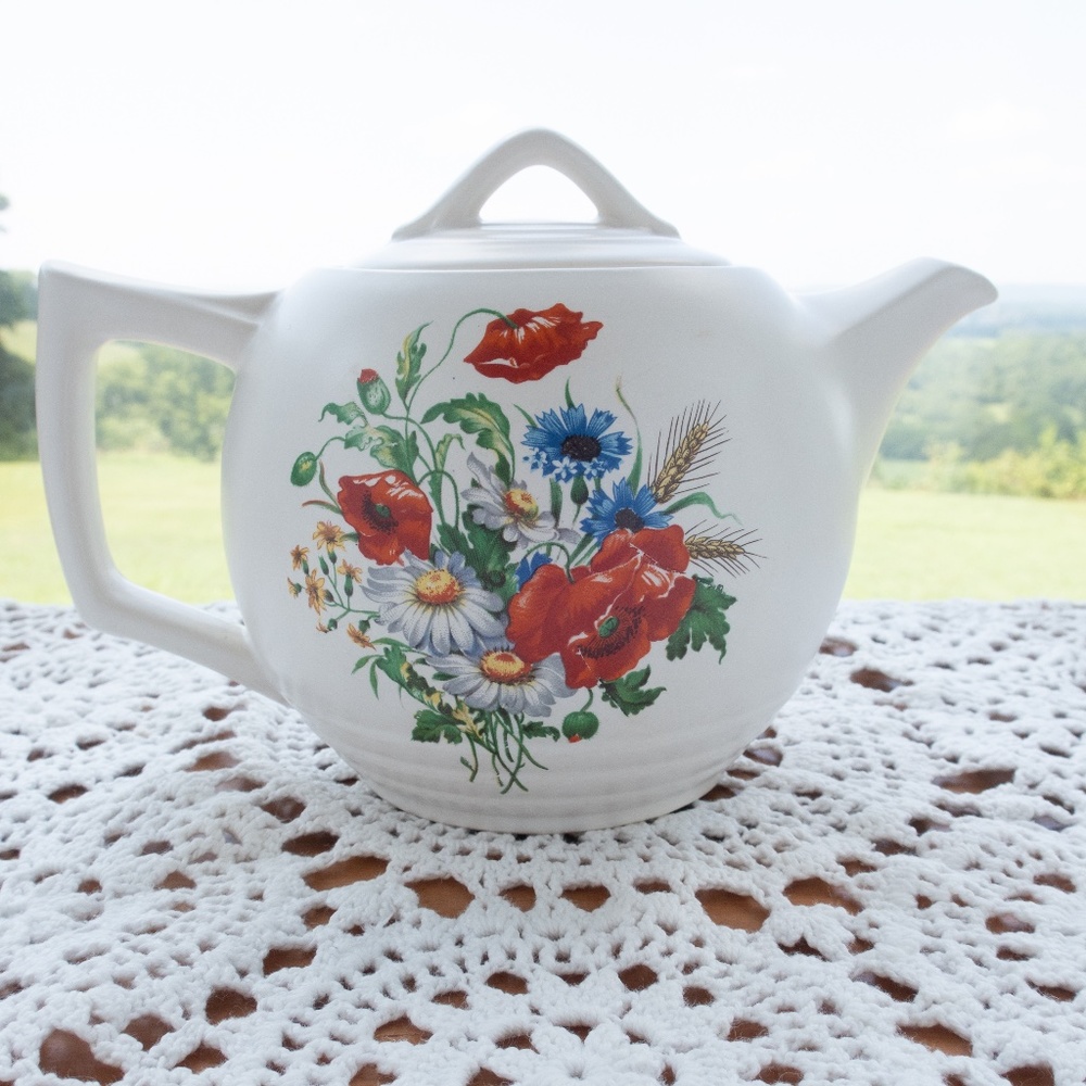 McCoy Teapot Vintage White Ceramic With Floral Design